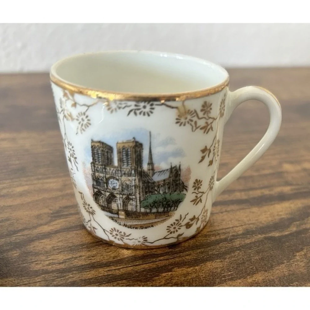 2-PC Vintage Limoges‎ France Souvenir De Paris Porcelain Espresso Cup & Ashtray